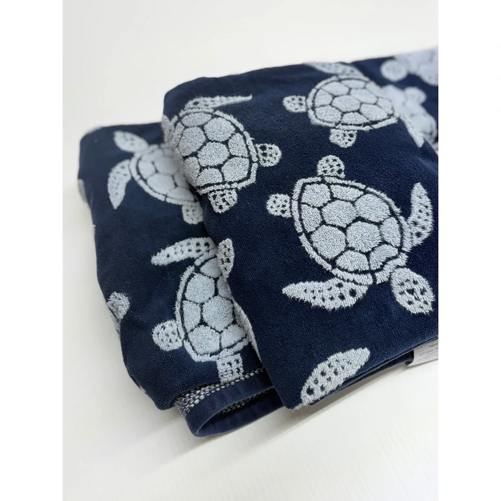 Caro Home Towel Set Navy Blue Sea Turtle Coastal Nautical Bathroom Decor 4 Piece